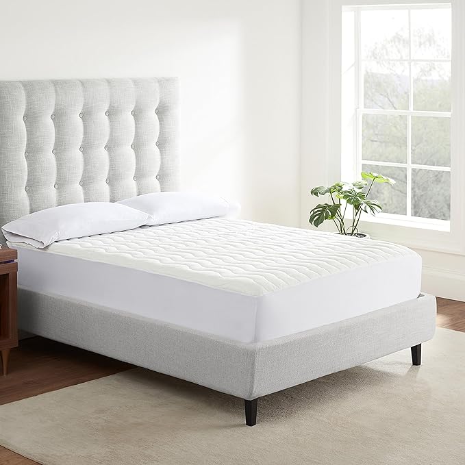 Serta Air Dry Basic Comfort Performance Fabric Quilted Mattress Pad, Cooling and Breathable Mattress Cover, Moisture Wicking Protection with 15" Deep Pocket, Twin, White