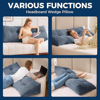 Headboard Pillow King, Triangle Pillows for Headboard, Head Board Backrest Wedge Pillow for Reading Sitting Working, Daybed Pillows with Removable Cover for Bed Dorm Sofa, Navy Blue