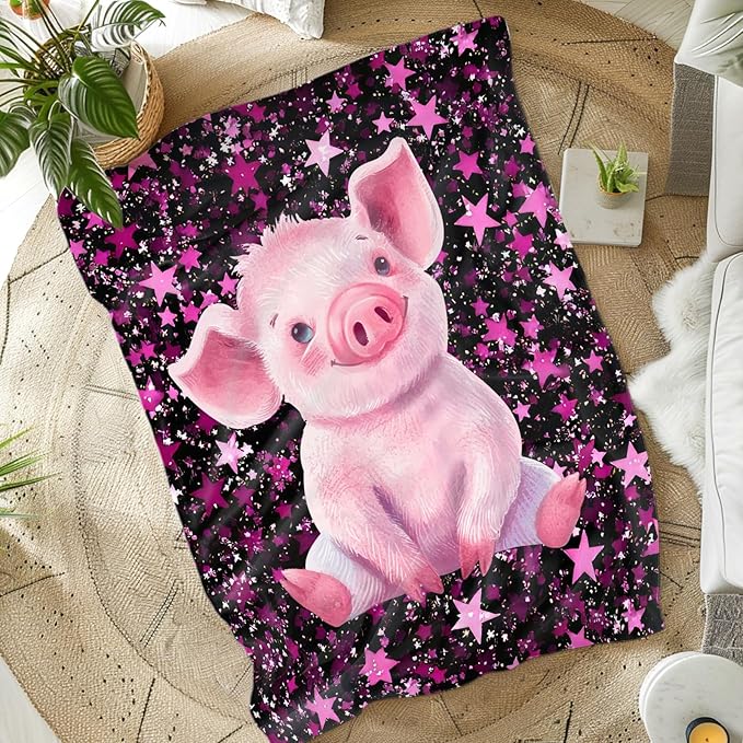 Pig Blanket Kids Blankets for Girls 1-3 Gift for Daughter Granddaughter, Pink Cozy 40 x 30 Inches Flannel Throws for Bed Living Room Chair