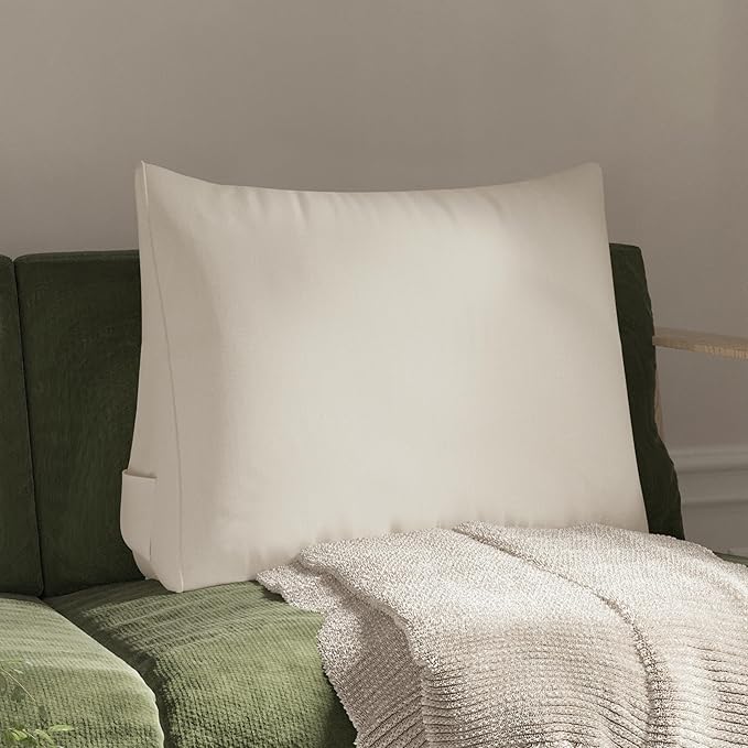 WOWMAX Back Pillow for Bed Sitting up-Bed Wedge Pillow Back Support Pillows for Bed & Sofa Couch, 85% Linen 15% Cotton Blend, Natural Color