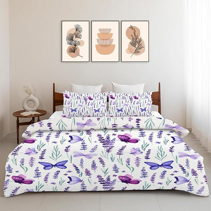 Lavender Bedding Set 3 Pieces King Size Purple Butterfly Duvet Cover Comforter Cover Sets with 2 Pillowcases for Boys Girls Teens Women