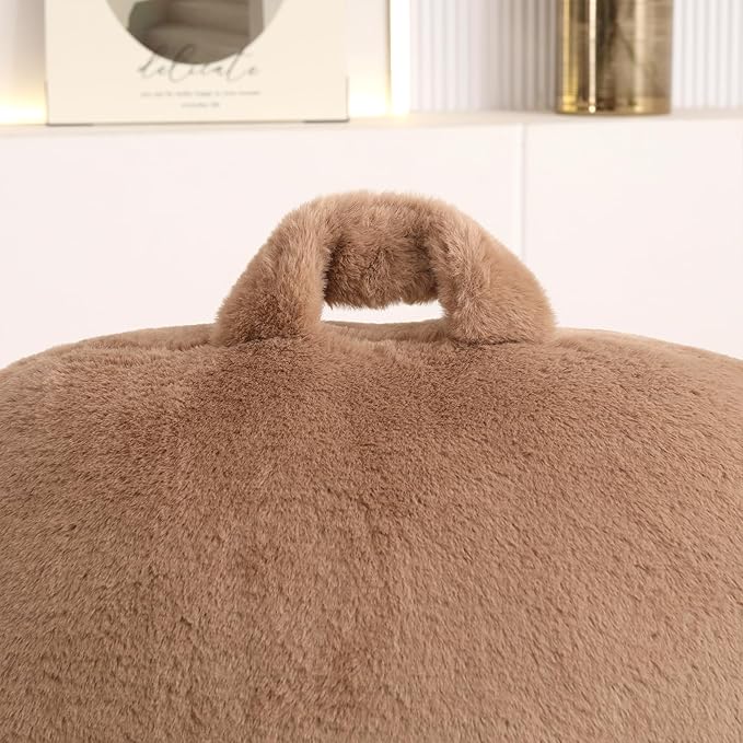Reading Pillow for Sitting in Bed, Large Backrest Reading Pillow with Arm Rest,Back-Rest Support Cushion for Sit Up on Couch, Sofa, and Floor, Dorm Essentials (Khaki Faux Fur, Standard(17"))