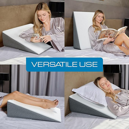 Kolbs Bed Wedge Pillow for Sleep Apnea, Acid Reflux, and Back Pain Relief, with Chic Jacquard Cover - Headboard Gerd Pillow Wedges for Sleeping (Standard Width 7.5" Height)