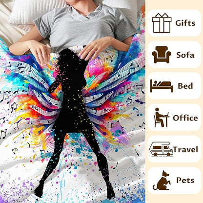 Music Blanket for Girls Women, Singer Throw Blanket Gifts for Music Lovers Kids Teens Adults, 40x50 Inches Cute Soft Fuzzy Flannel Music Themed Blanket Decor for Couch Sofa Bed