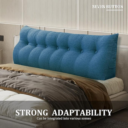 Wedge Headboard Pillow Dorm Room Reading Pillow Back Support for Sitting Up in Bed Bolster Lumbar Cushion Body Positioning Bedrest Cotton Linen 76in Blue King