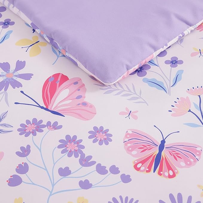 Twin XL Comforter Set for Girls, Butterfly Botanical Flowers Bedding Set, All Season Kids Bed in a Bag Dorm 5 Pieces with Sheets, Pillowcase & Sham