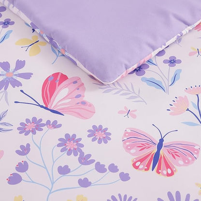 Twin XL Comforter Set for Girls, Butterfly Botanical Flowers Bedding Set, All Season Kids Bed in a Bag Dorm 5 Pieces with Sheets, Pillowcase & Sham