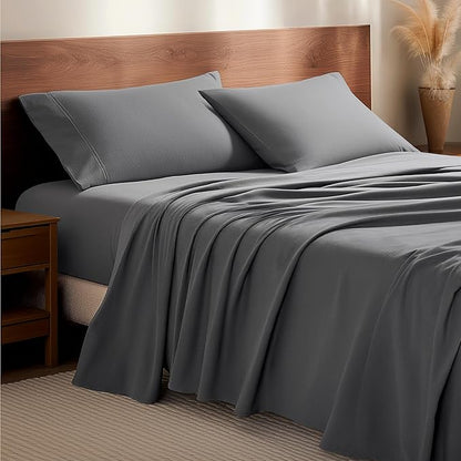 Bare Home Flannel Sheet Set 100% Cotton, Velvety Soft Heavyweight - Double Brushed Flannel - Deep Pocket (Split California King, Grey)