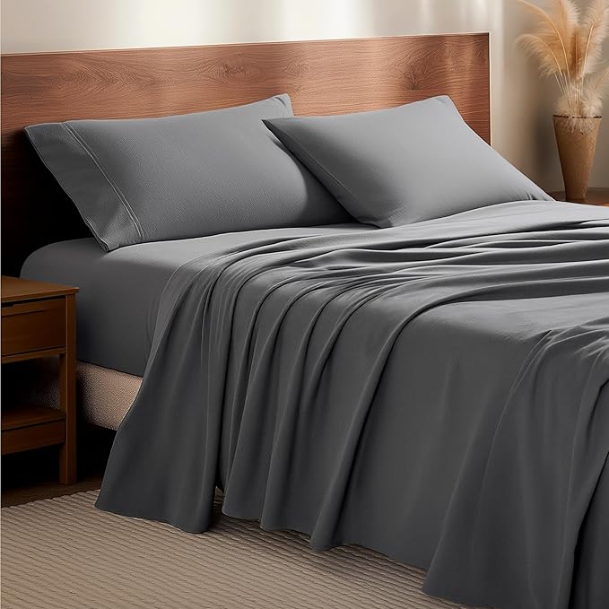 Bare Home Flannel Sheet Set 100% Cotton, Velvety Soft Heavyweight - Double Brushed Flannel - Deep Pocket (California King, Grey)