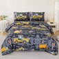 RYNGHIPY Construction Truck Bedding Set Excavator Tractor Bed Set for Boys Bedroom Kids Comforter Sets with 1 Comforter 2 Pillowcases (Black-Grey,Queen)