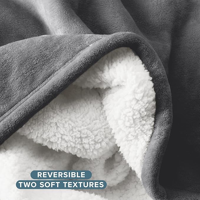 Bare Home Sherpa Fleece Blanket - Full/Queen Size - Blanket for Bed, Sofa, and Couch - Warm & Lightweight - Fluffy & Soft - Reversible (Full/Queen, Grey)