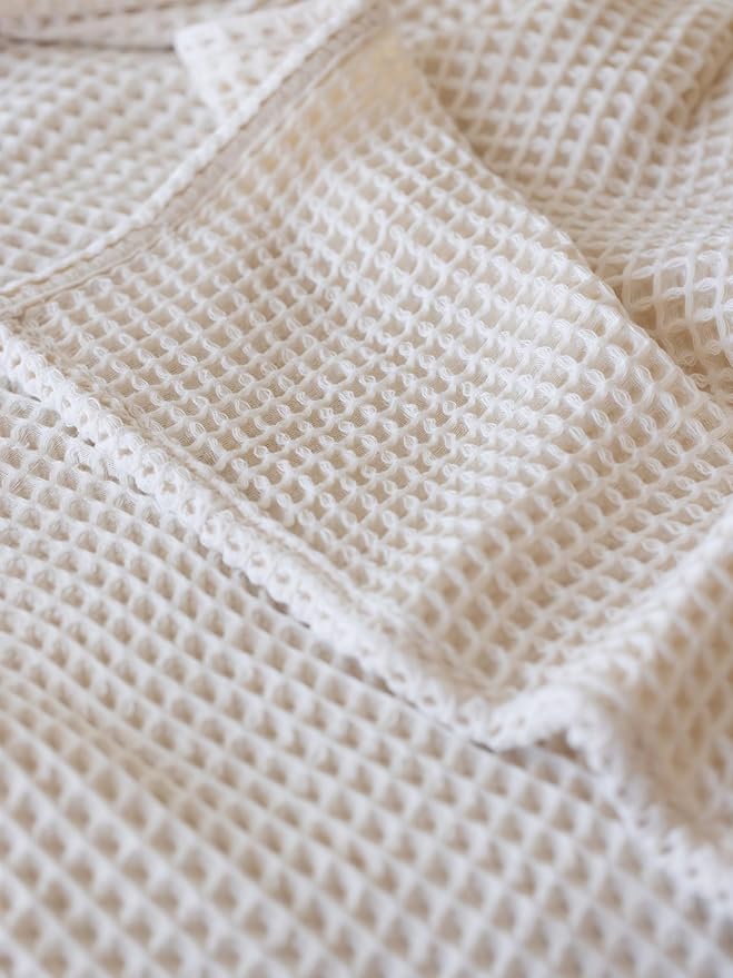 Premium Waffle Blanket Twin Size - Luxury, Pure 100% Turkish Cotton, Light and Airy Waffle Weave All-Season Quilt - Natural Undyed Decorative Bedspread (Natural, Twin 63" x 91" Inch)