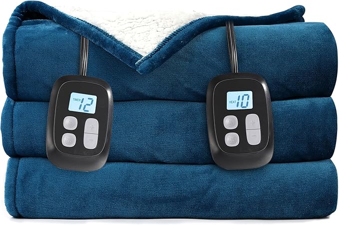 Electric Heated Blanket King Size - 90"x100", Soft Flannel Heating Blanket, 10 Heating Levels, 1-12 H Auto Shut Off, Breathable Warm and Washable for Bed, Lake Blue