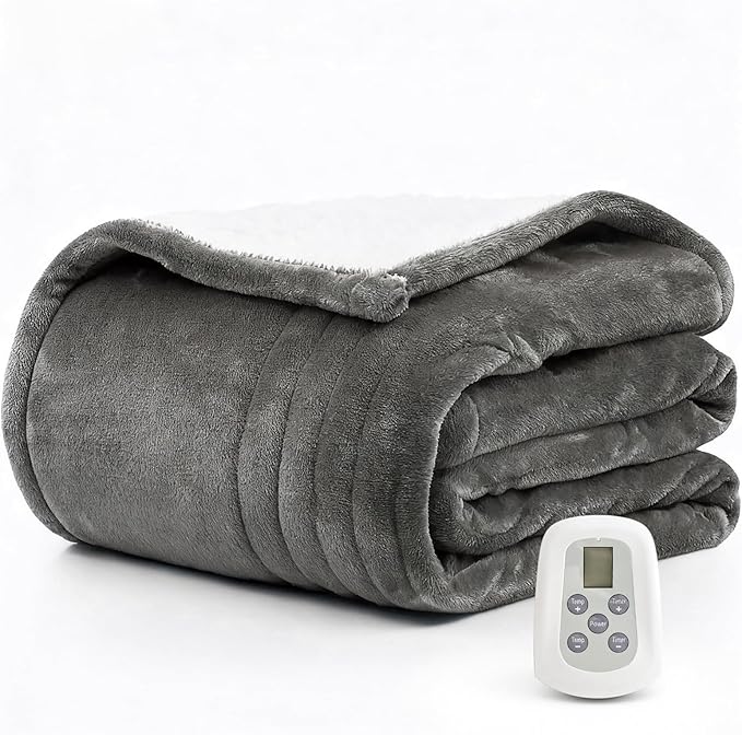 Heated Blanket Electric Blanket Twin 62"x84" Fast Heating Electric Blanket with 10 Heat Levels & 10 Hours Auto-Off Overheat Protection Cozy Soft Flannel Heated Throw Blanket