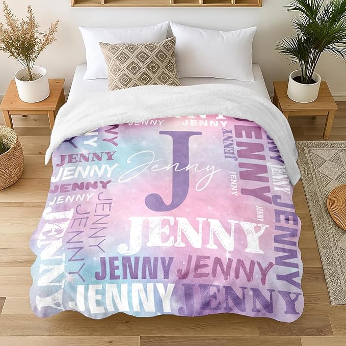 Personalized Blankets for Teen Boys Girls - Printed in USA Custom Blanket with Kid Names Reversible Plush Ultra-Soft Sherpa Fleece Monogrammed Baby Throw Blankets Customized Birthday Gifts for Adults