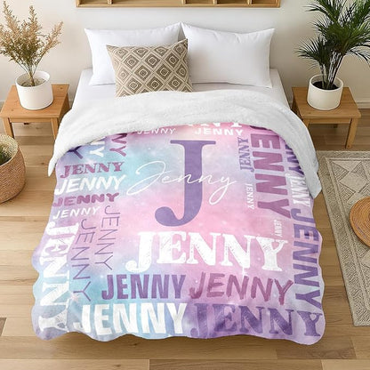 Personalized Blankets for Teen Boys Girls - Printed in USA Custom Blanket with Kid Names Reversible Plush Ultra-Soft Sherpa Fleece Monogrammed Baby Throw Blankets Customized Birthday Gifts for Adults