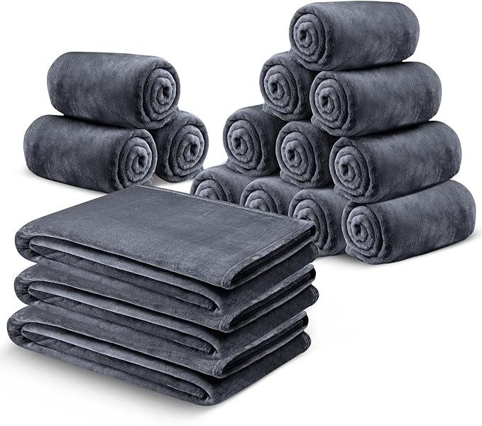 IR Imperial Rooms Fleece Blanket 16 Pack - Super Soft Fluffy Grey Throw Blanket for Sofa and Bed - Warm and Cozy Lightweight 400 GSM Microfiber Bed Throws Blankets, 50x60 Inches (Throw/Travel)