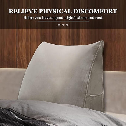 Triangular Reading Pillow Wedge Headboard Back Support Pillow for Sitting up in Bed Daybed Bolster Backrest Couch Sofa Corner Cushion Medium Velvet Taupe