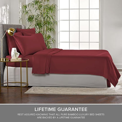 Pure Bamboo California King Sheets, Genuine 100% Organic Viscose Derived from Bamboo Bed Sheet Set, Soft & Cooling, Double Stitching, 2 Year Quality Promise (California King, Merlot)