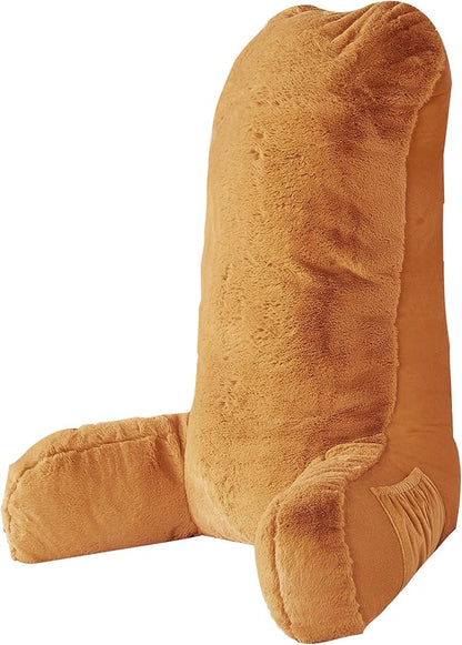 Home Soft Things Fox Faux Fur Bedrest Reading Pillow with DIY Filling, Need Assembly, 28" x 30" x 17"，Burnt Orange Backrest Armrest Pillow Chair Back Support for Sitting up in Bed