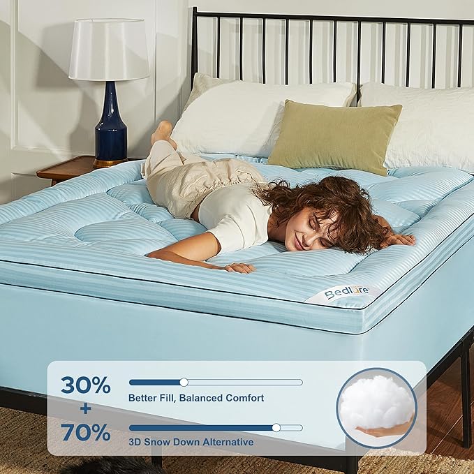 BEDLORE California King Mattress Topper, Thick Pillow Top Pad for Back Pain Relief, Soft Mattress Cover with Deep Pockets 6-18 inch
