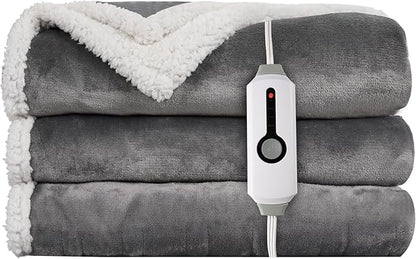 Electric Heated Blanket Throw - 50"x60", Soft Flannel Heating Blanket, 4 Heating Levels, 3H Auto Shut Off, Breathable Warm and Washable for Sofa, Light Grey