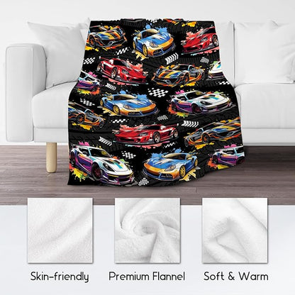 Boys Blanket Racing Car Blankets Gifts for Men Adults - Plush Cozy Flannel Large Throws for Couch Bed (60"x80")