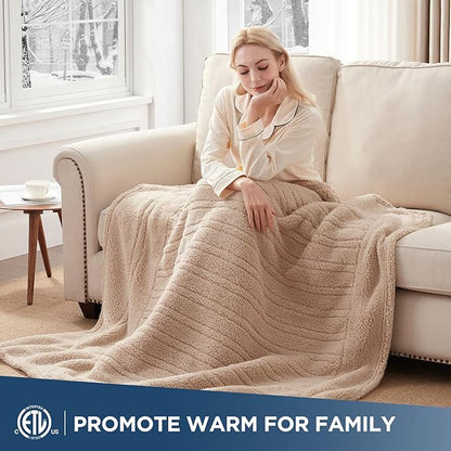 Westinghouse Electric Blanket Throw Size, Soft Plush Sherpa Heated Blanket with 6 Heating Levels & 2-10 Hours Auto-Off, Machine Washable, 50x60 inches, Camel