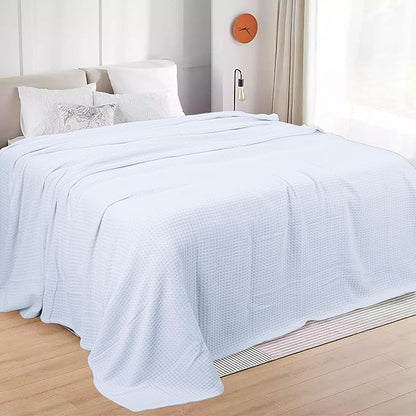 HILLFAIR 100% Cotton Blanket- 120" x 120" XXL Oversized King Bed Blankets - Family Size 10 ft x 10 ft Big - All Season Soft Cozy Breathable Blankets for Bed - Extra Large King Cotton Blanket- White