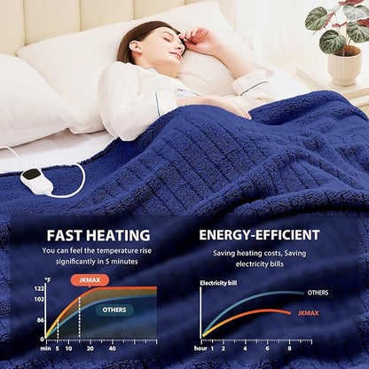 Heated Electric Blanket Full Size - 72"x84" Heating Blanket with 10 Heating Levels & 5 Time Settings Over-Heat Protection, Winter Warmer for Adults with ETL Certification（Navy Blue）