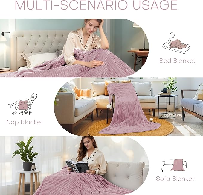 Electric Heated Blanket 62"x84" Twin Size with Cozy Flannel, 6 Heat Settings & 10 Hours Auto Off, Soft & Cozy Warming Throw for Home, Office, or Bed, Machine Washable, Pink
