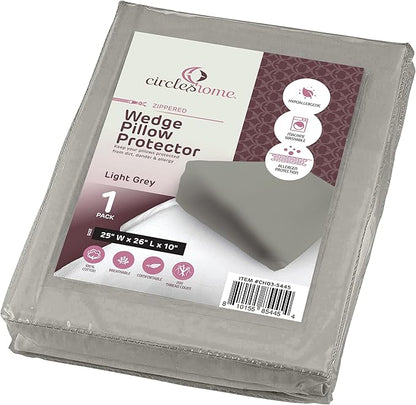 CirclesHome Wedge Pillow Cover 100% Cotton, Zippered Wedge Pillow Case Protector, Soft, Hypoallergenic & Breathable - Light Grey, (25Wx26Lx10)