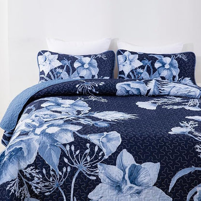 Floral Quilt Set King 3 Pieces Navy Blue Floral Quilt Coverlet Set Soft Microfiber Lightweight Navy Blue Quilted Bedspread for All Season 104"x90"