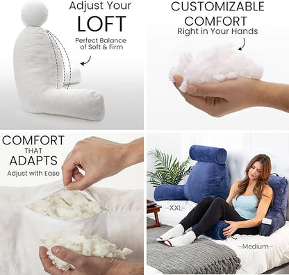 Husband Pillow XXL - Reading Pillow Bed Chair with Arms & Back Support - Dark Blue - Back Pillow for Beds Sitting Up - Bed Rest Arm Pillow - Comfy Reading Pillow for Adults
