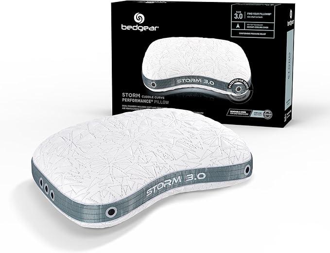 Bedgear Storm Cuddle Curve Performance Pillow - Size 3.0 - Cooling Bed Pillow for Side Sleepers - Medium Firmness- Washable and Removable Cover - 20" W x 26" L