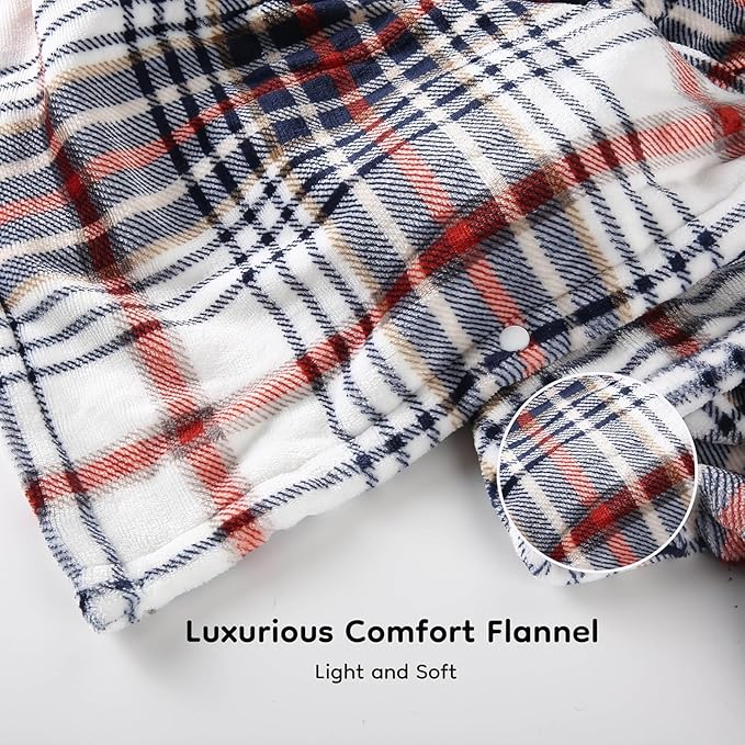 Electric Heated Blanket Throw Size - 50"x60", Soft Flannel Heating Blanket, 4 Heating Levels, 3 H Auto Shut Off, Breathable Warm and Washable for Sofa, Blue-White-Red Plaid