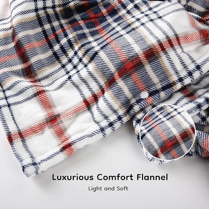 Electric Heated Blanket Throw Size - 50"x60", Soft Flannel Heating Blanket, 4 Heating Levels, 3 H Auto Shut Off, Breathable Warm and Washable for Sofa, Blue-White-Red Plaid
