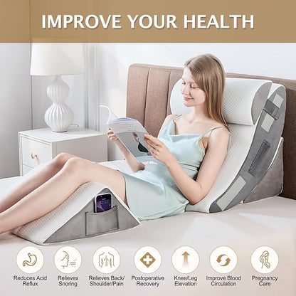 Bed Wedge Pillow, 4PC Adjustable Memory Foam Triangle Wedge Pillow Set For After Surgery, Pillow Wedge For Sleep Apnea, Back Pain Relief, Acid Reflux Relief, Orthopedic Pillow Wedge For Sleeping, Grey