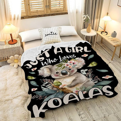 Koala Blanket for Girls Just A Girl Who Loves Koala Gifts for Women Soft Comfortable Throw Blanket for Bedding Sofa Chairs Camping 50x60inches