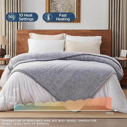 Westinghouse Electric Blanket Queen Size, Soft Plush Sherpa Heated Blanket with 10 Heating Levels & 1-12 Hours Auto-Off, Machine Washable, 84x90 inches, Charcoal
