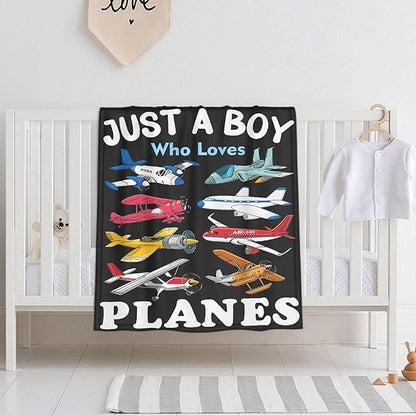 Khumbhira Airplane Blanket for Boys Kids Child Toddler Just A Boy Who Loves Planes Blanket Warm Plush Fleece Planes Throw for Bed Sofa Office Decor Airplane Gifts Ideas 30"x40"-XS