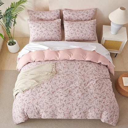 Jane yre King Size Duvet Cover Floral Soft Brushed Microfiber Crinkle Gauze 3 Pieces Floral Bedding Set for All-Season Garden Duvet Cover King with Zipper Closure, Luxury Soft Breathable Comfy