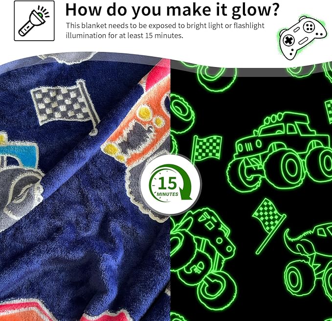 TEHALK Monster Truck Blanket for Boys/Girls/Kids/Toddler/Baby, Monster Truck Toys for Boys Age 3-12, Car Blanket for Birthday/Unique Gifts 50"x 60"