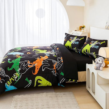 RYNGHIPY Dinosaur Comforter Set Full Size 3Pcs Dinosaur Bedding Set for Kids Boys Girls Microfiber Boys Bedroom Set 1 Comforter with 2 Pillowcases (Multi,Full)