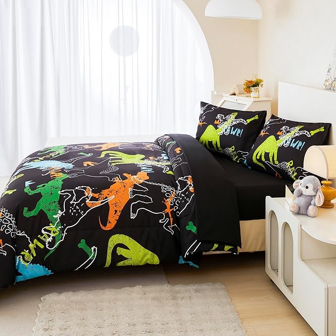 RYNGHIPY Dinosaur Comforter Set Twin Size 3Pcs Dinosaur Bedding Set for Kids Boys Girls Microfiber Boys Bedroom Set 1 Comforter with 2 Pillowcases (Multi,Twin)
