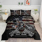 Dirt Bike Comforter Set Retro American Flag Black and White Checkered Comforter Sets Quilt with 1 Comforter and 2 Pillowcases for Kids Boys Bedroom All Season（Dirt Bike-3 Queen）
