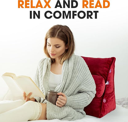 Cheer Collection Reading Wedge Pillow – TV Pillow with Adjustable Bolster Pillow, Memory Foam Back Support for Couch & Bed, Pillow Chair for Bed, Reading Pillows for Adults & Kids, Maroon