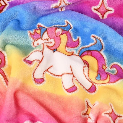 Lotus Karen Unicorn Glow in The Dark Blanket Unicorn Toys Girl Gifts for 1 2 3 4 5 6 7 8 9 10 11 12 Year Old Kids Blanket with Stars Cloud Crown Bow Birthday Halloween Room Decor（Rainbow 60"×80"