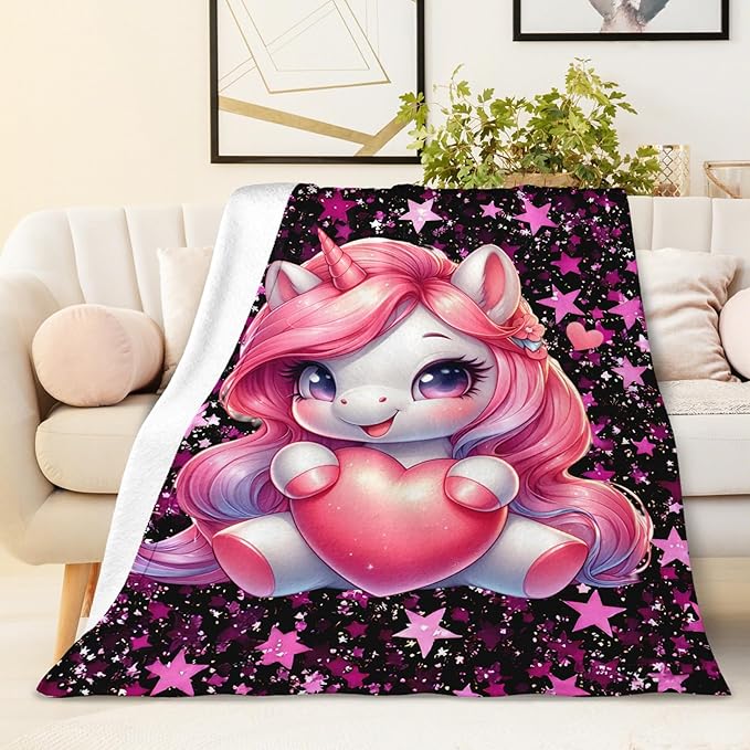 Girls Blanket Pink Unicorn Blanket for Girls 1-3 Gift for Unicorn Lovers, Cozy Soft Flannel 40 x 30 Inches Throws for Sofa Chair Couch