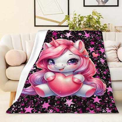 Girls Blanket Pink Unicorn Blanket for Girls 1-3 Gift for Unicorn Lovers, Cozy Soft Flannel 40 x 30 Inches Throws for Sofa Chair Couch